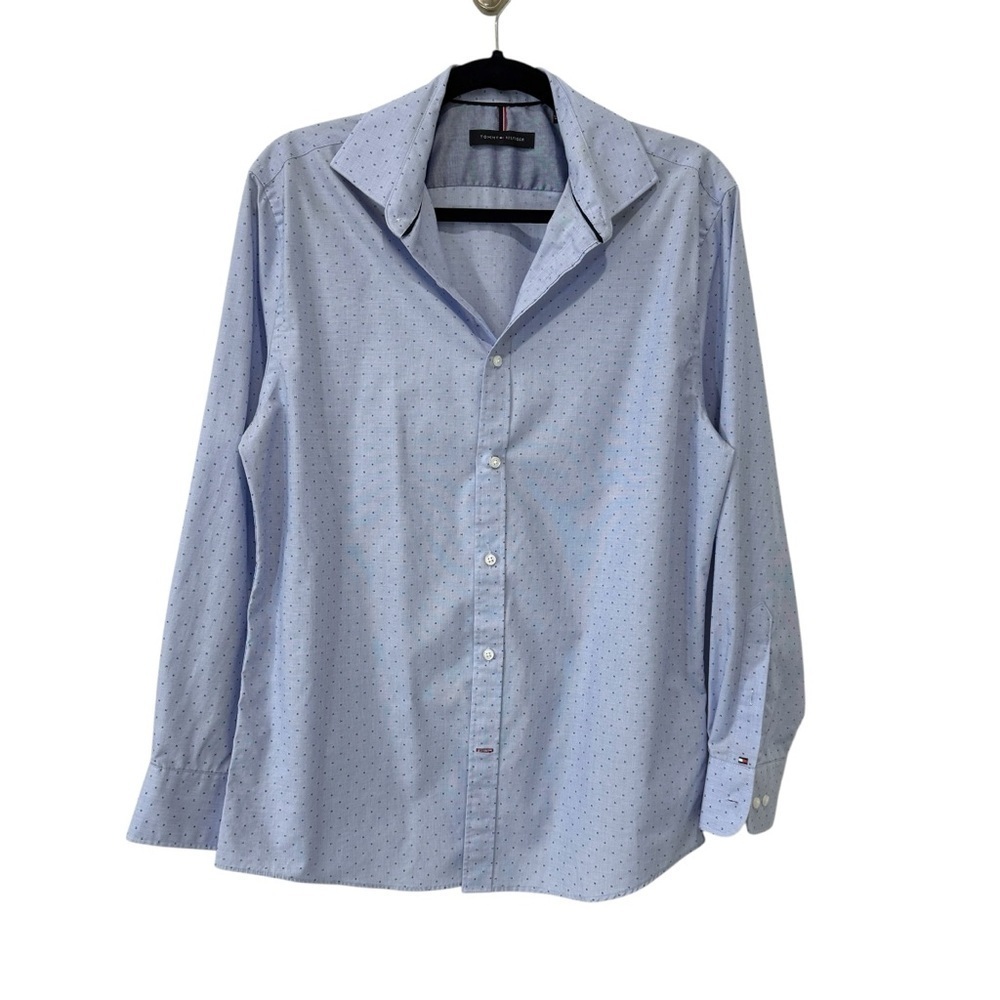 Tommy Hilfiger Light Blue Dress Shirt with Dotted H Pattern Neck 16